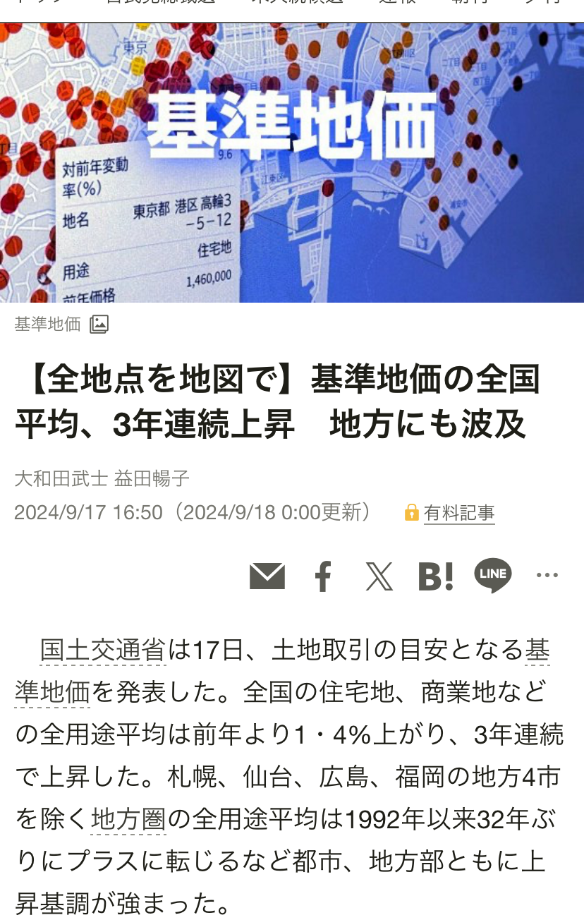 基準地価３年連続上昇